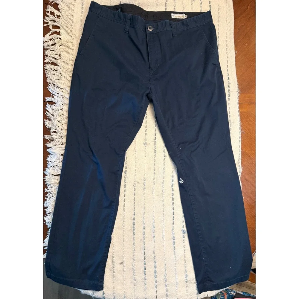 Volcom Frickin Modern Fit Chino Pants Mens 42 Navy Blue Stretch Twill Skateboard